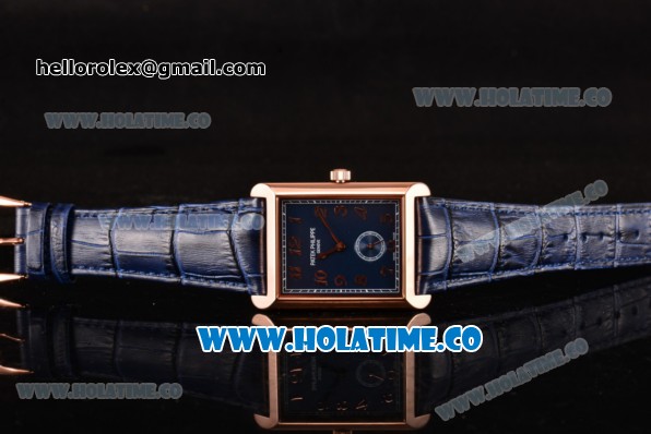 Patek Philippe Gondolo Miyota 1L45 Quartz Rose Gold Case with Blue Dial and Arabic Numeral Markers - Click Image to Close